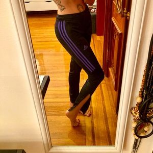 Women’s Adidas Black/Violet Tiro Track Pants with zipper pockets & ankles